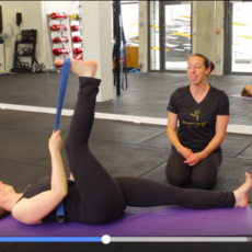 Supta padangusthasana stretching hips and legs to relieve back pain (video)