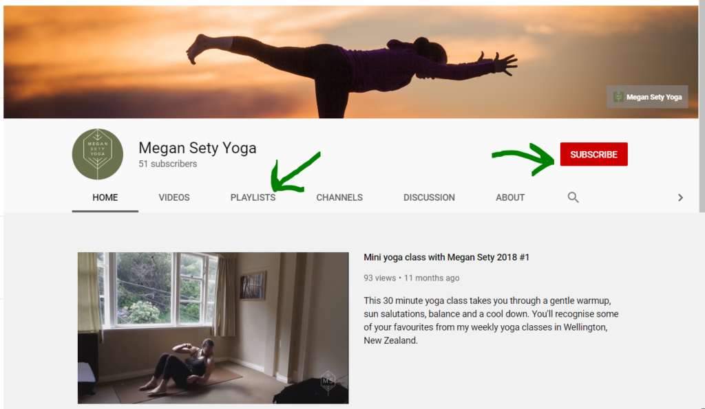 screenshot of Megan Sety Yoga YouTube Channel